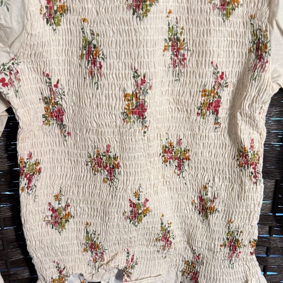 ASOS Design Cotton Shirred Blouse in Floral Long Sleeve Cream Floral Size Small - Picture 5 of 8
